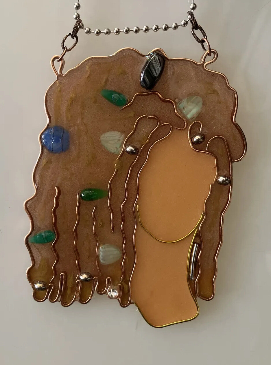 Black Hair Stain Glass Style Necklace, Woodgrain Locs, Artisan Made
