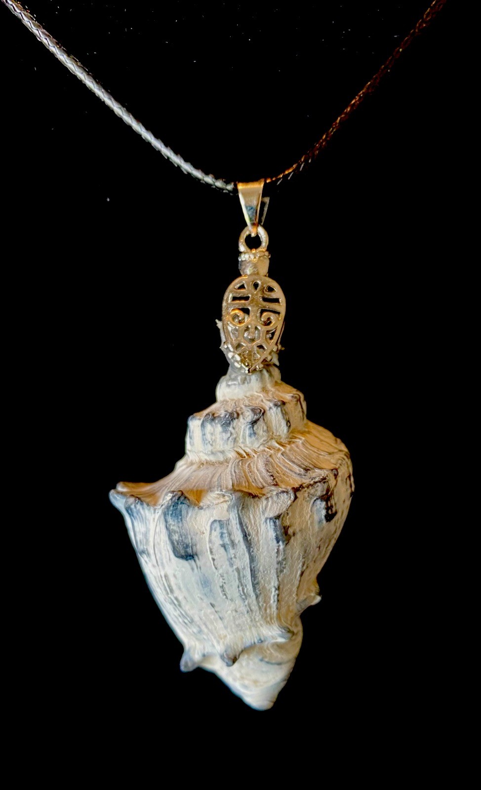 Seashell Fossilized Crown Conch Shell Necklace #45