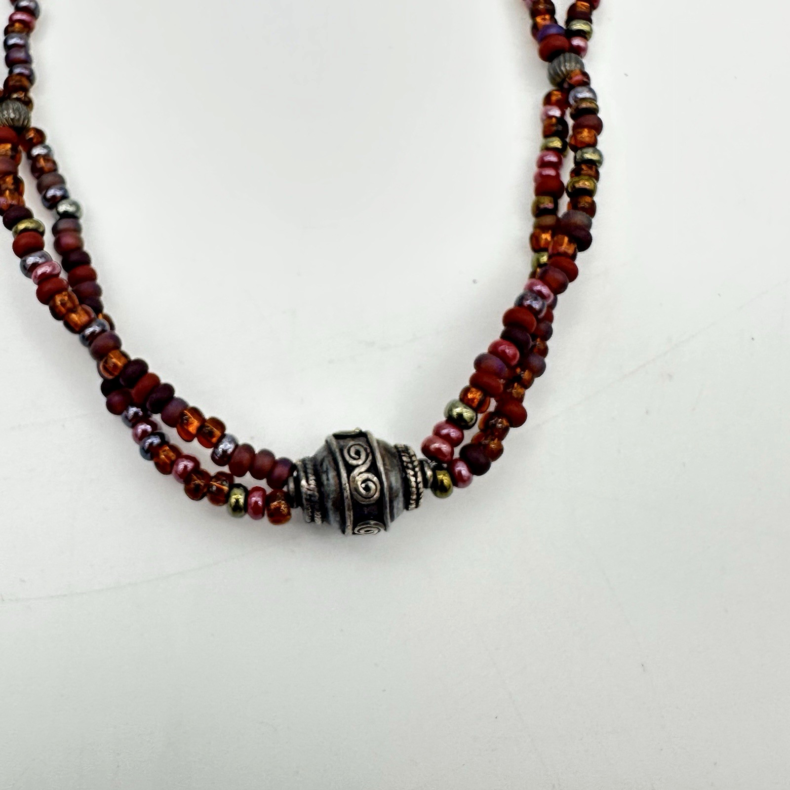 Vtg Artisan 925 Sterling Silver Multi Gemstone Pearl Necklace 17 Ball Pendant
