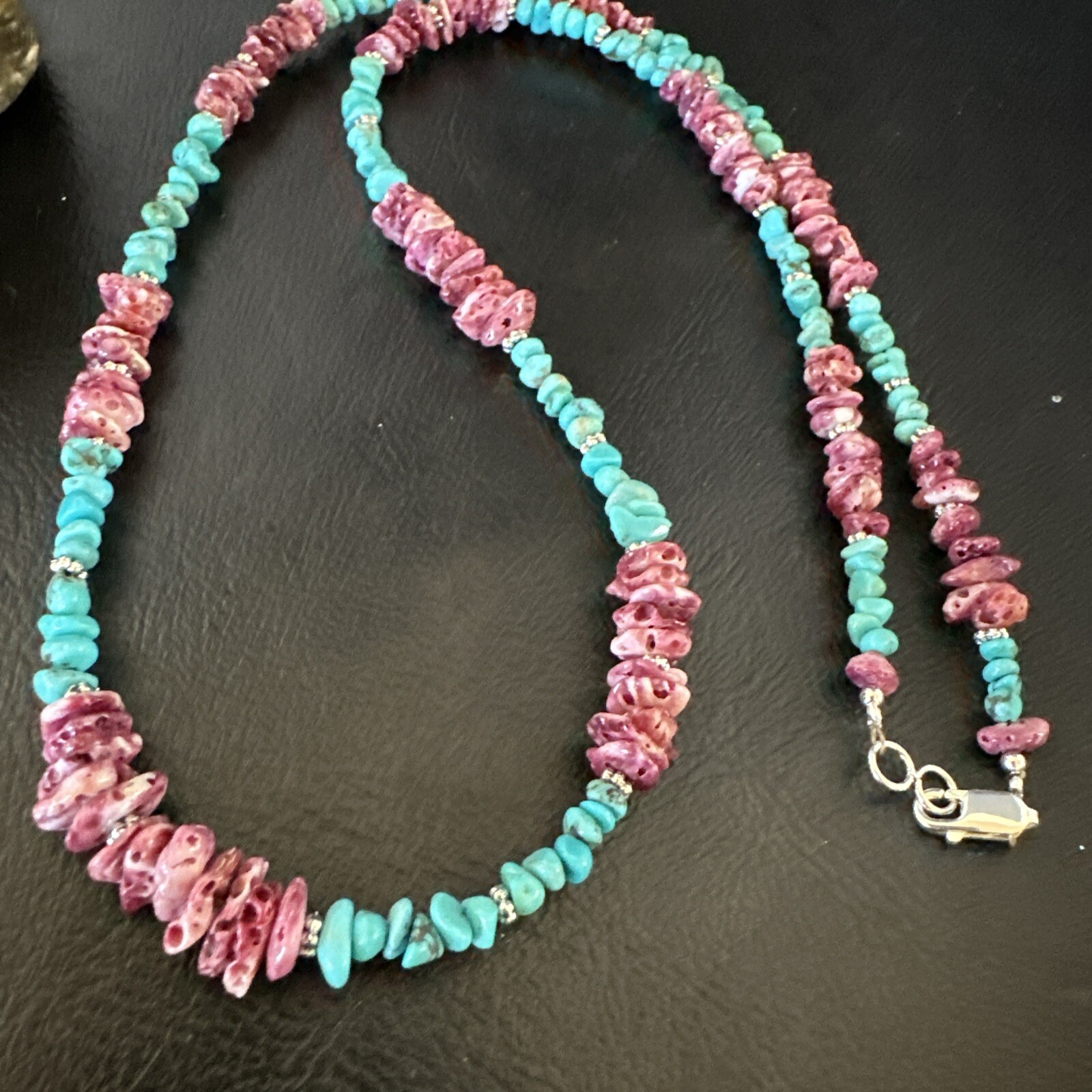 Mens Spiny Blue Turquoise Navajo Sterling Silver Necklace 24” 18161