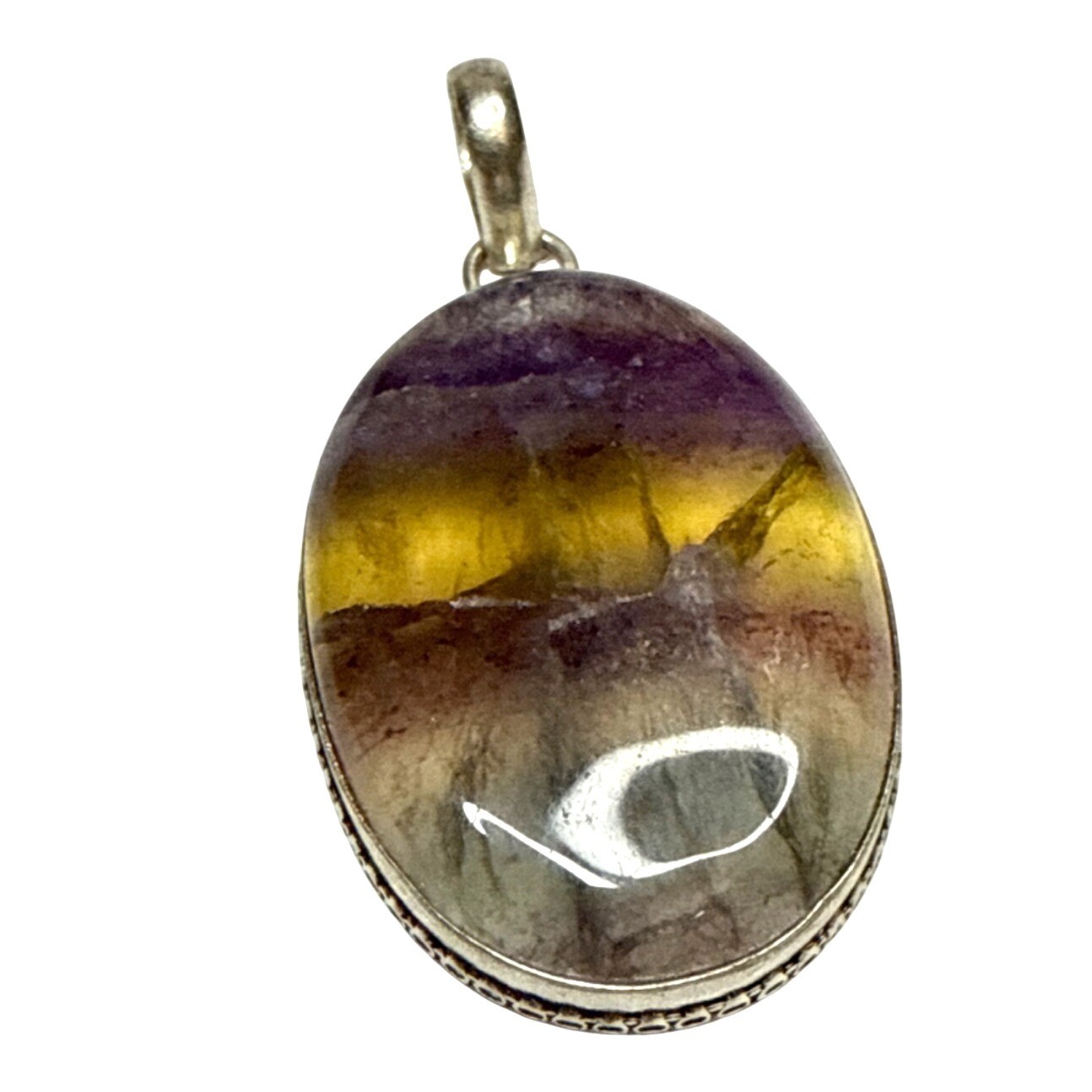 Rainbow Fluorite Pendant Sterling Silver Oval Crystal Healing Necklace
