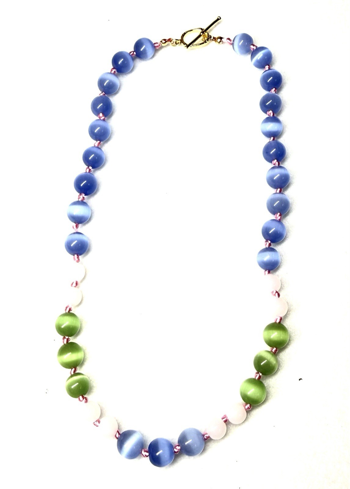Handmade Cats Eye Bead Necklace Blue Green Pink Statement Necklace Y2K Fairycore