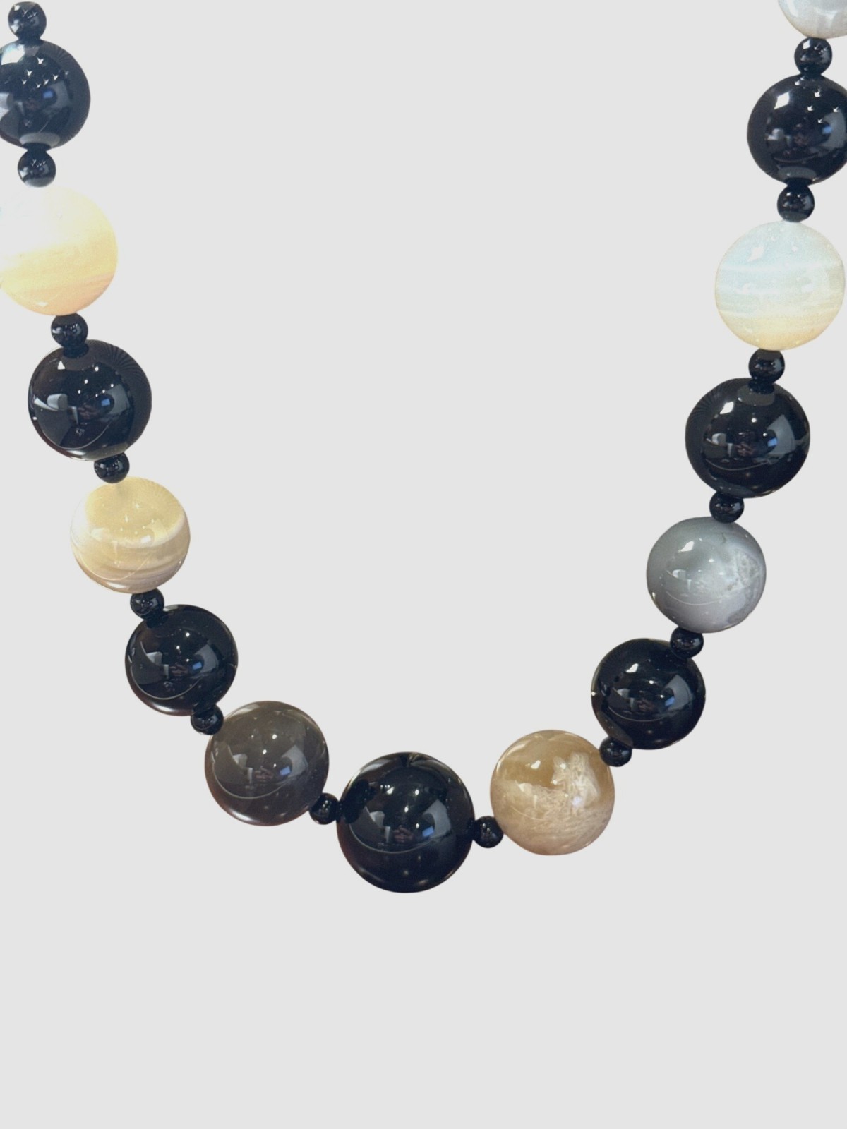 Jay King DTR Sterling Silver Necklace Black Onyx Quartz Long Beaded 34″ Boho