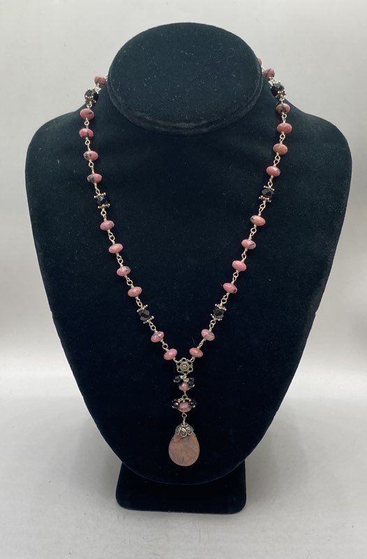 Southgate Sterling Silver 925 Rhodonite Beaded Toggle Clasp Necklace 19″