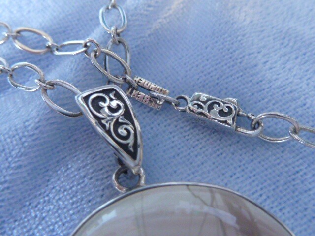 Sterling Pendant 27mm Imperial Jasper 16.5” Chain, AK Clasp Konder #289