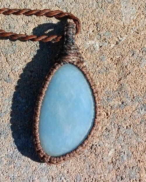 OOAK Angelite Handmade Bohemian Wrapped Macrame Crystal Necklace