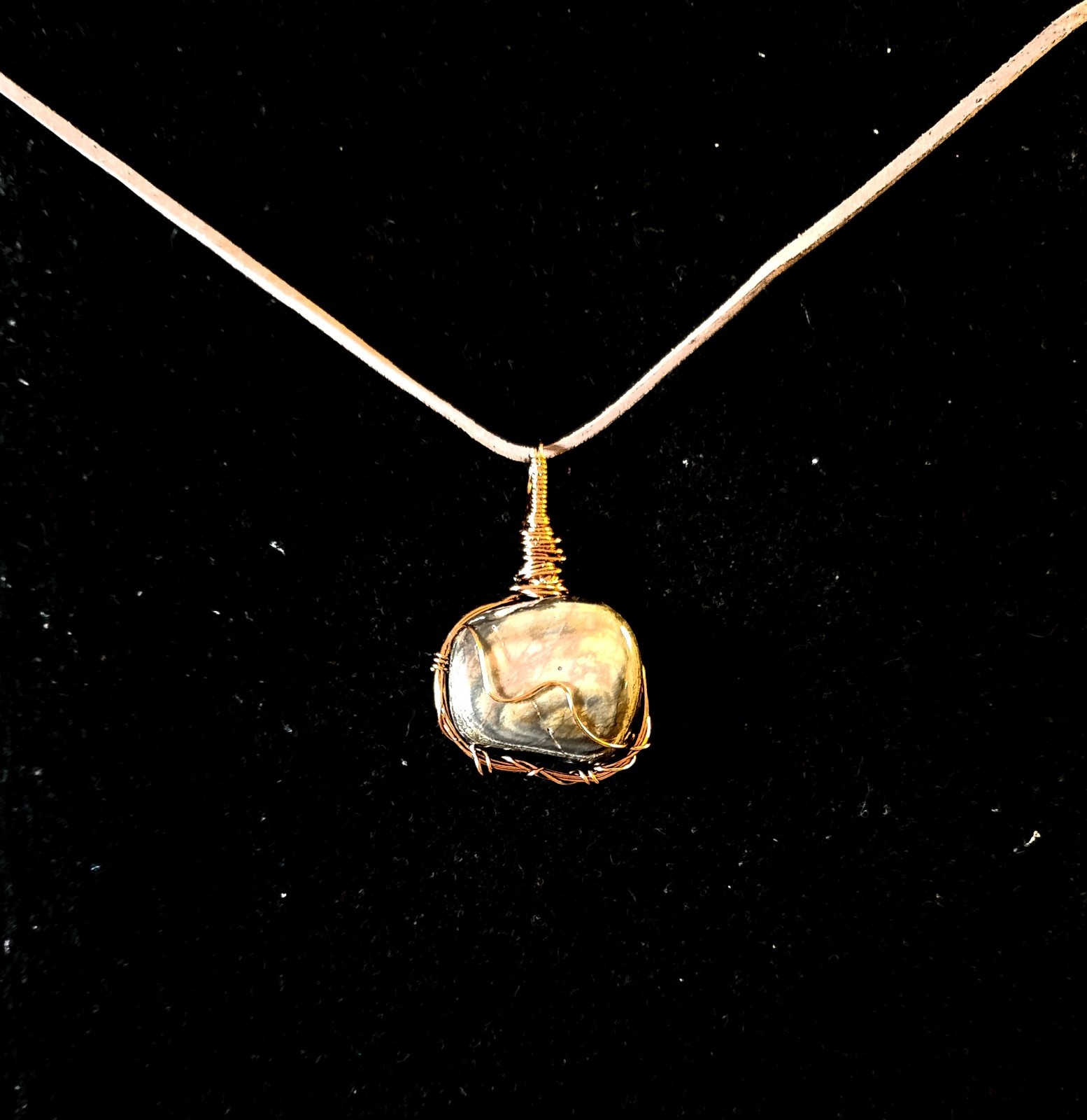 Handcrafted Wire Wrapped Baroque Pearl Pendant Cord Necklace Gold/Beige