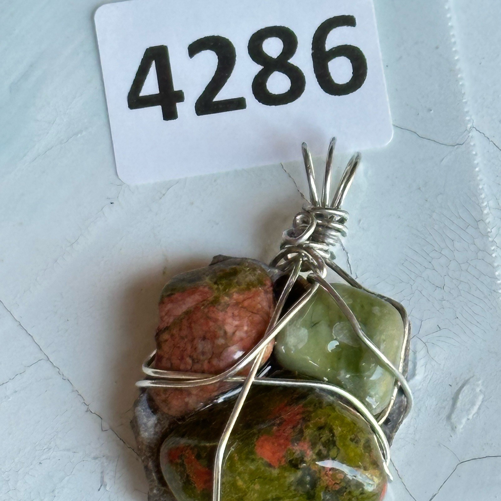 Handmade Pendant Natural Rock Stones Cluster Wire Wrapped Necklace OOAK 4300 G
