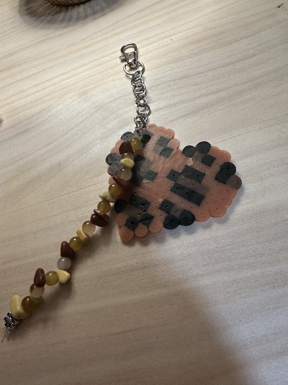 Beaded Heart Charm Necklace Brown Beige Black Pink Lobster Claw Closure