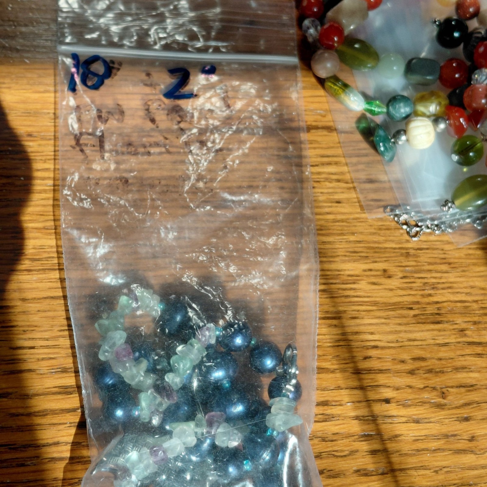 Large blue freshwater pearls fluorite chips whale tail necklace