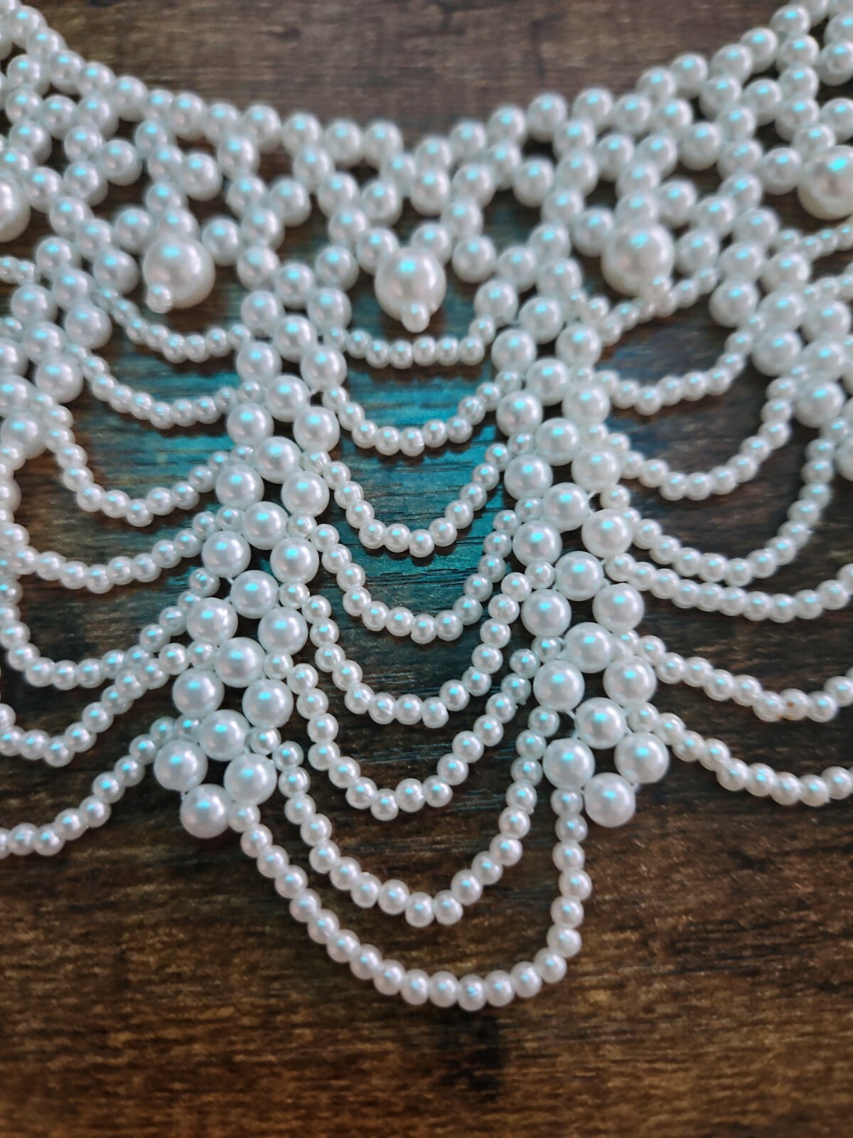 Vintage White Seed Pearl Like Beaded Wedding Style Bib Collar Necklace