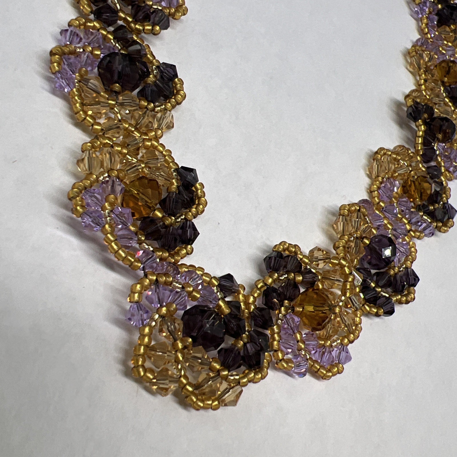 Handmade Purple Orange Beaded Seed Bead 18”-20” Necklace 14KGF Clasp