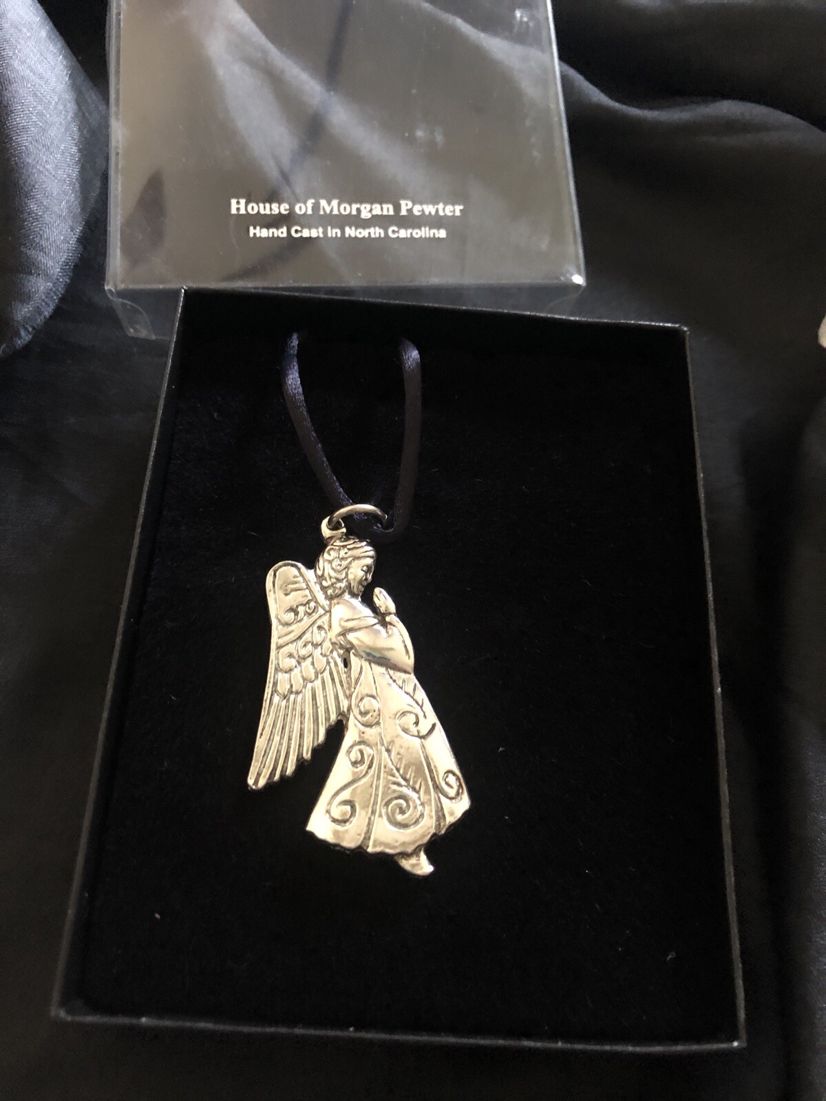 Pewter Necklace Angel W/ Wings ￼Handcrafted House of Morgan N.Carolina