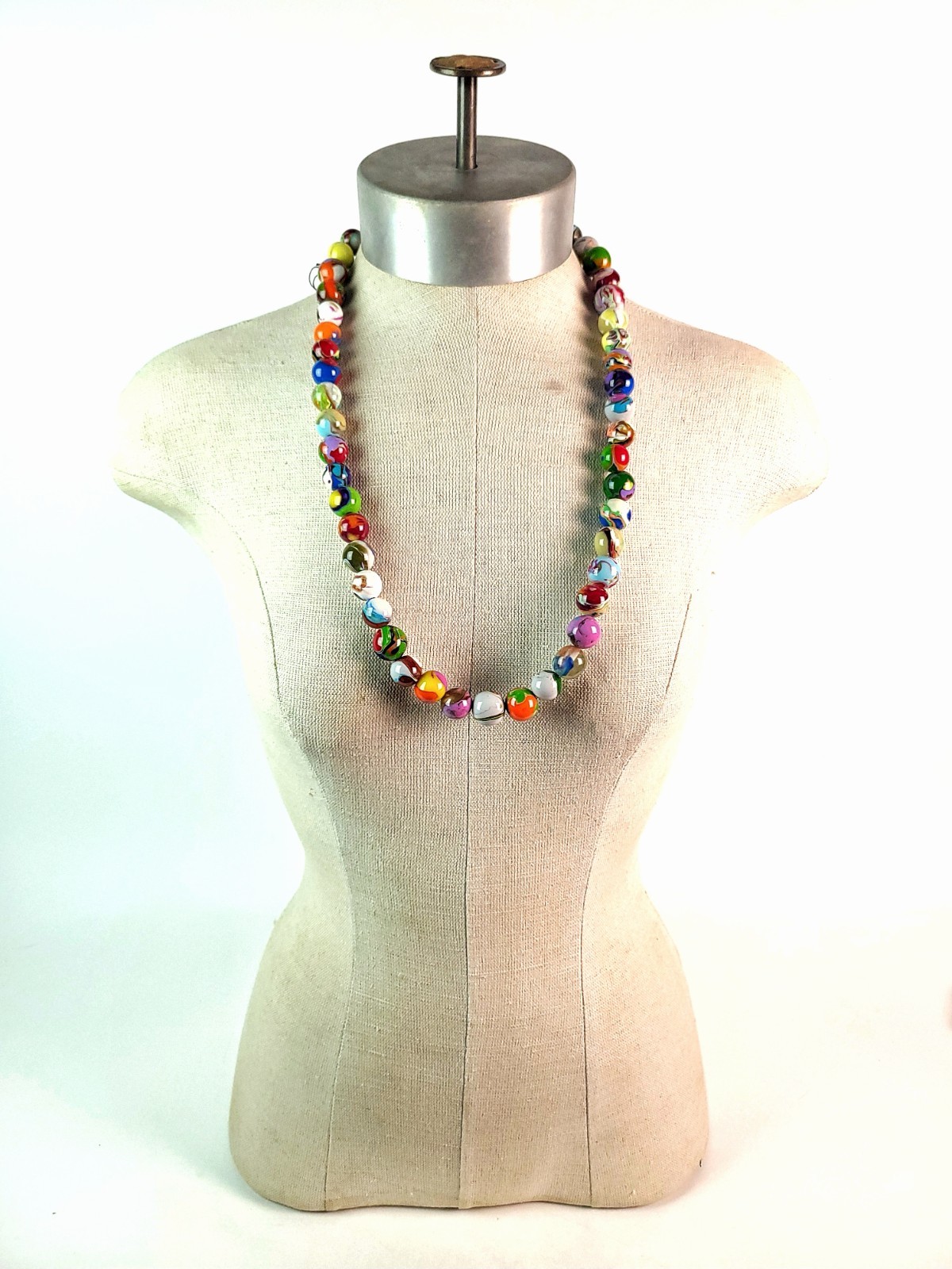 Sobral Planets Urano Pollock Multicolor 43 Orb Beads Artist Made 30″ Necklace