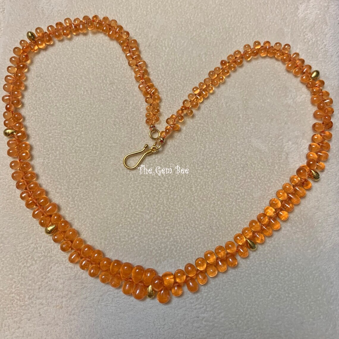 18K Yellow Gold Orange Spessartite Mandarin Garnet Briolette Bead Necklace 16.5″