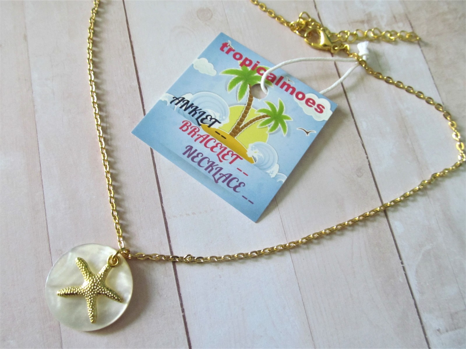 Gold Starfish Mother Of Pearl Necklace, Beach Necklace, Seashell Necklace
