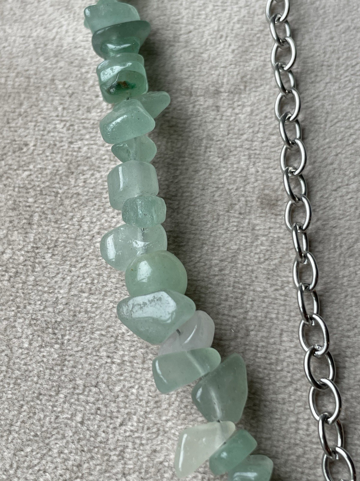 GREEN AVENTURINE Chips Beaded Necklace Starfish Silver Tone Set Of 2 Unisex