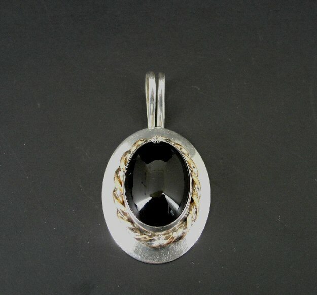 Harry’s Pendant Silver Black Onyx Stone 14K Yellow Gold Fill Accent Sterling