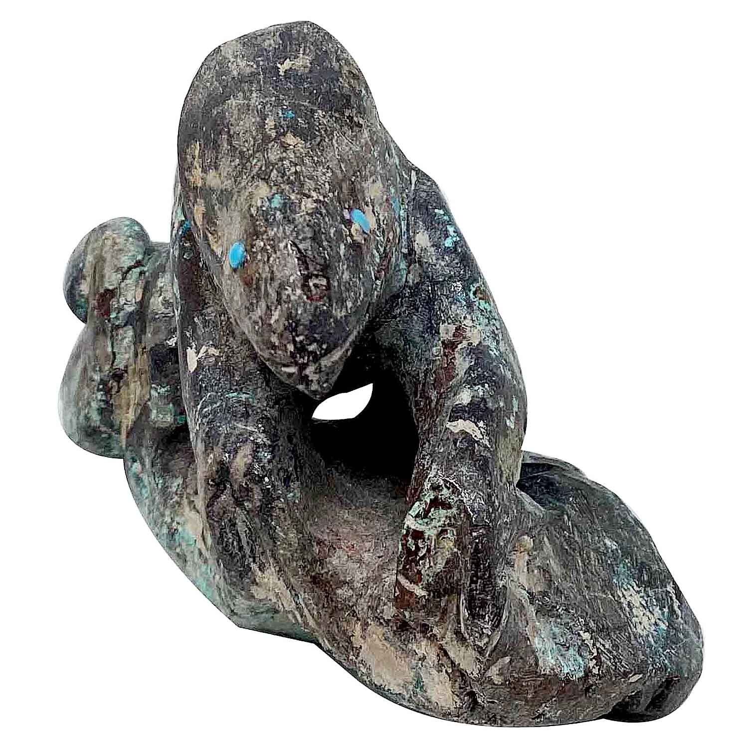 Zuni Handmade Fetish, Chameleon, Chrysocolla, Turquoise, 3” x 2 1/4″