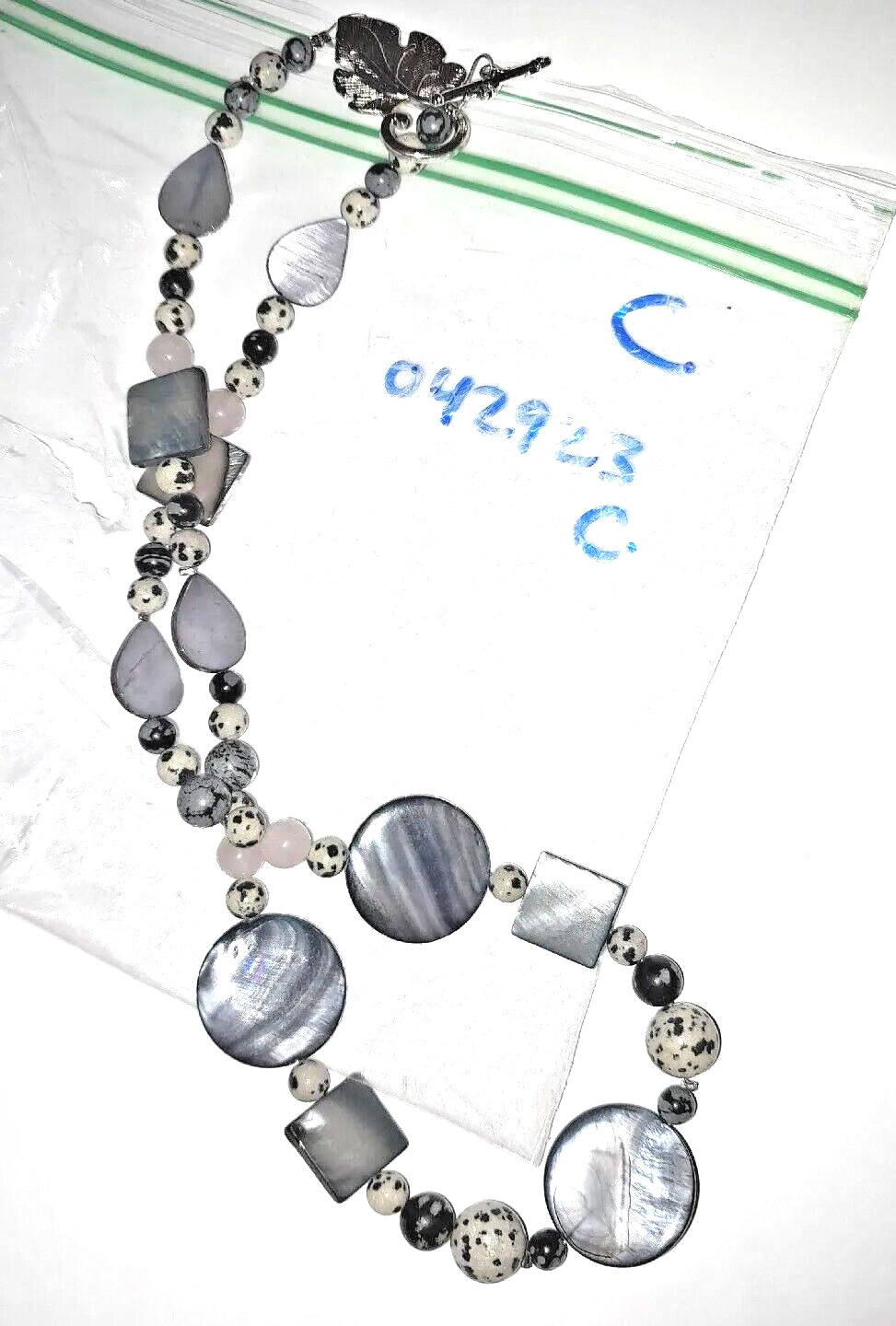 Natural Dalmatian Jasper, Snowflake Obsidian, rose quartz, Dyed mother Of Pearl