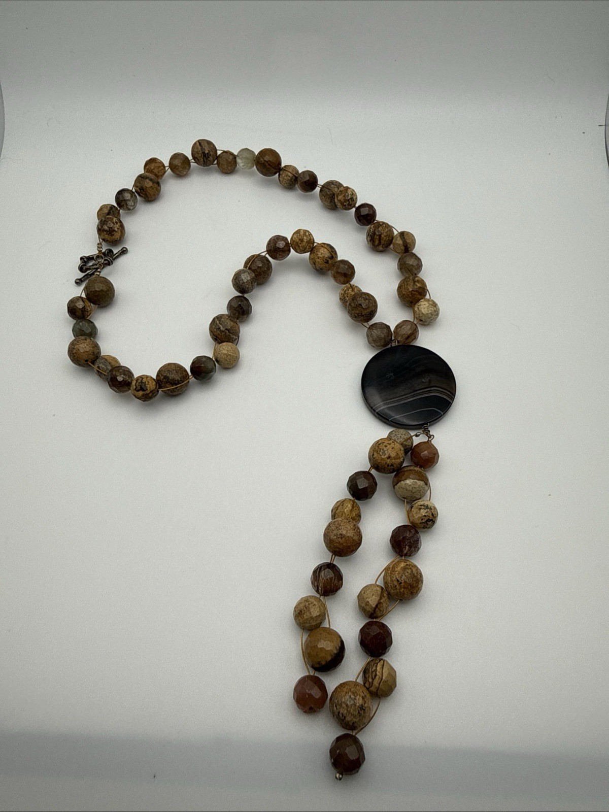Handcrafted Stone Bead Necklace – Agate Jasper Rutilated Quartz 24”