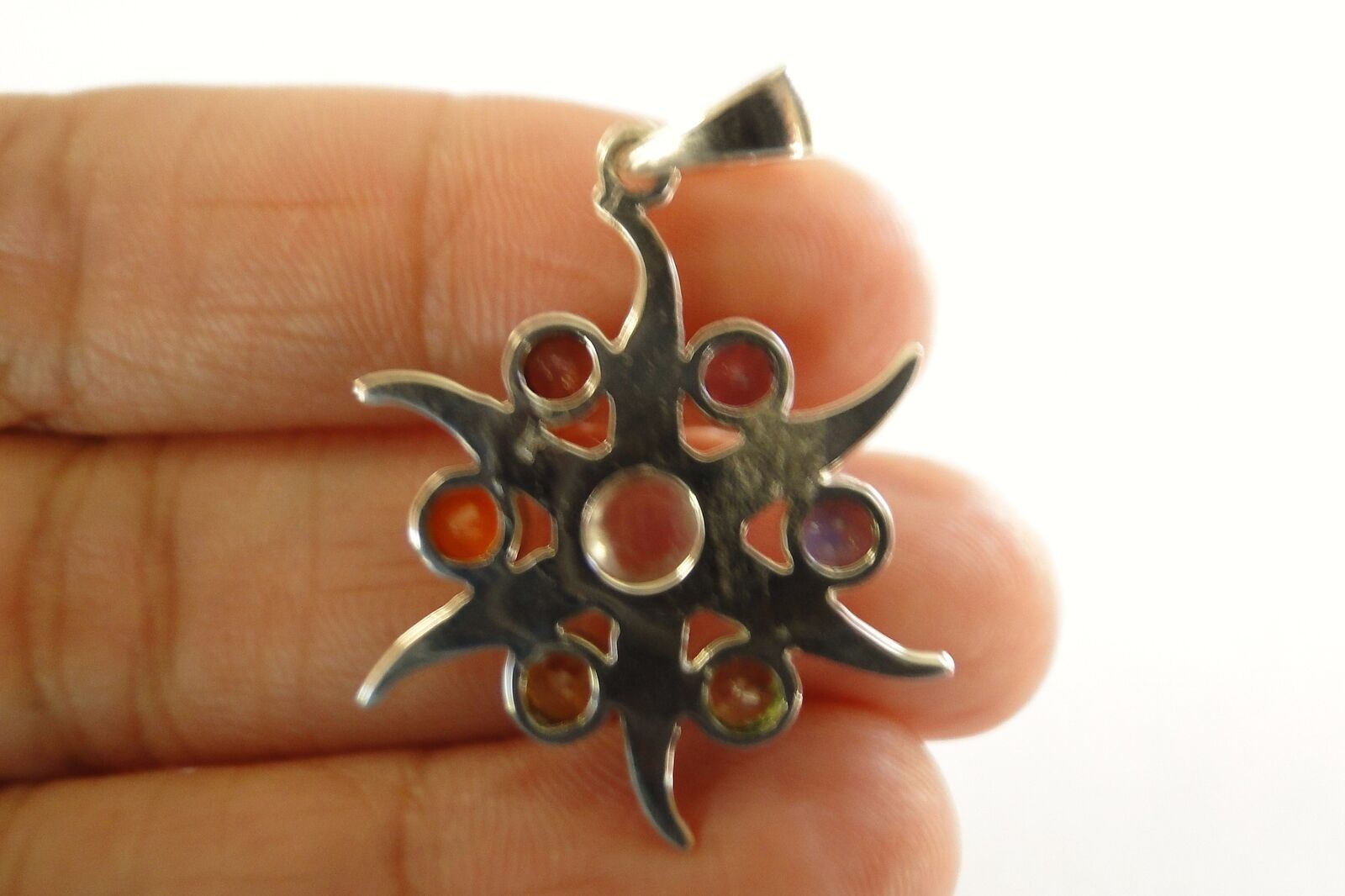 Healing Chakra 925 Sterling Silver Pendant Multi Gemstones