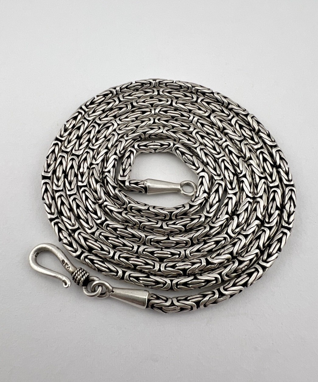 Vintage Thai / Bali Sterling Silver 2.5mm Byzantine Hook Necklace 32″ – 29.8g