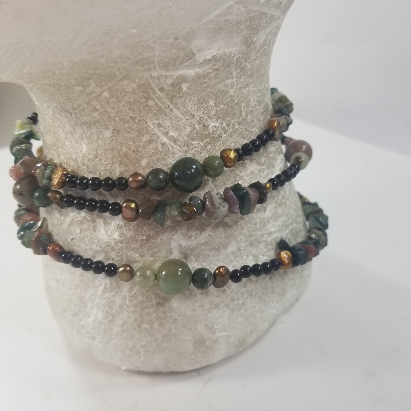 Bohemian Earthen Colorfs Round Stones Bead Wrap Bracelet/Choker
