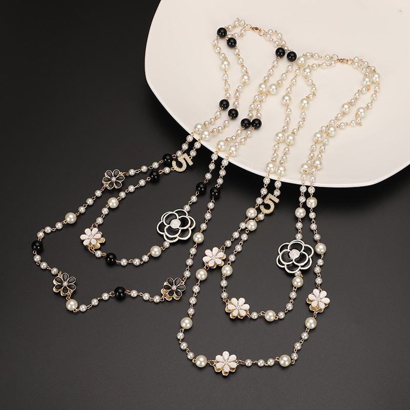 New Luxury White Pearl & Tahitian Pearl Camellia No.5 Long Necklace wholesale