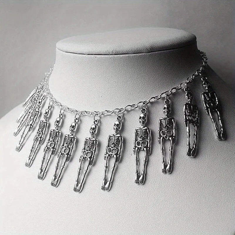 Gothic Dark Retro Bone Skeleton Ghost Hand Necklace for Women Hip Hop Punk Skele