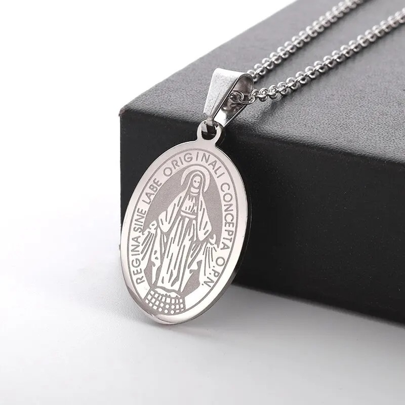 Our Lady of Guadalupe Medal Pendant Stainless Steel Virgin Mary Necklace Women