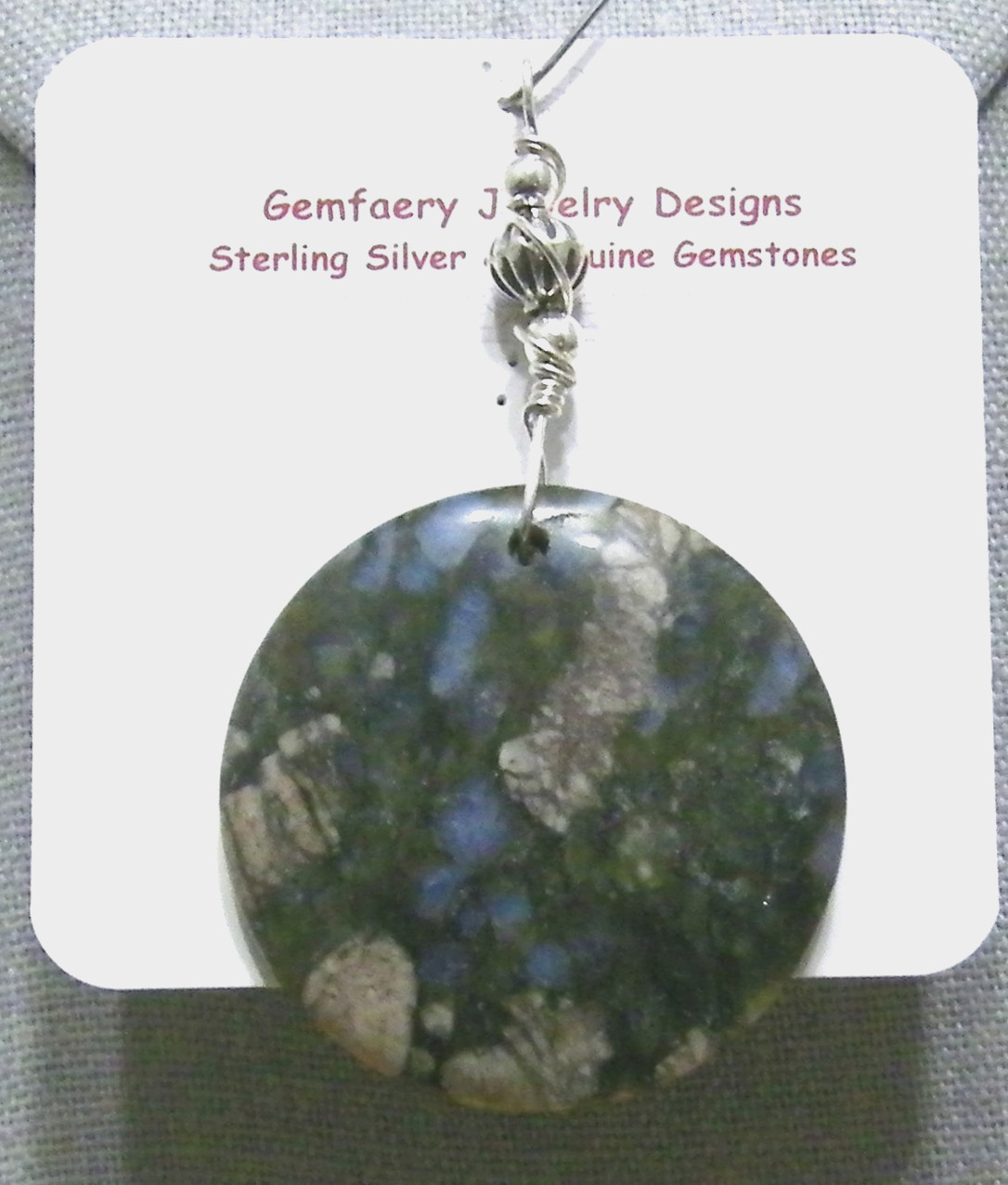 Sterling Silver Wire-Wrapped Natural LLANITE Gemstone Pendant #31…Handmade USA