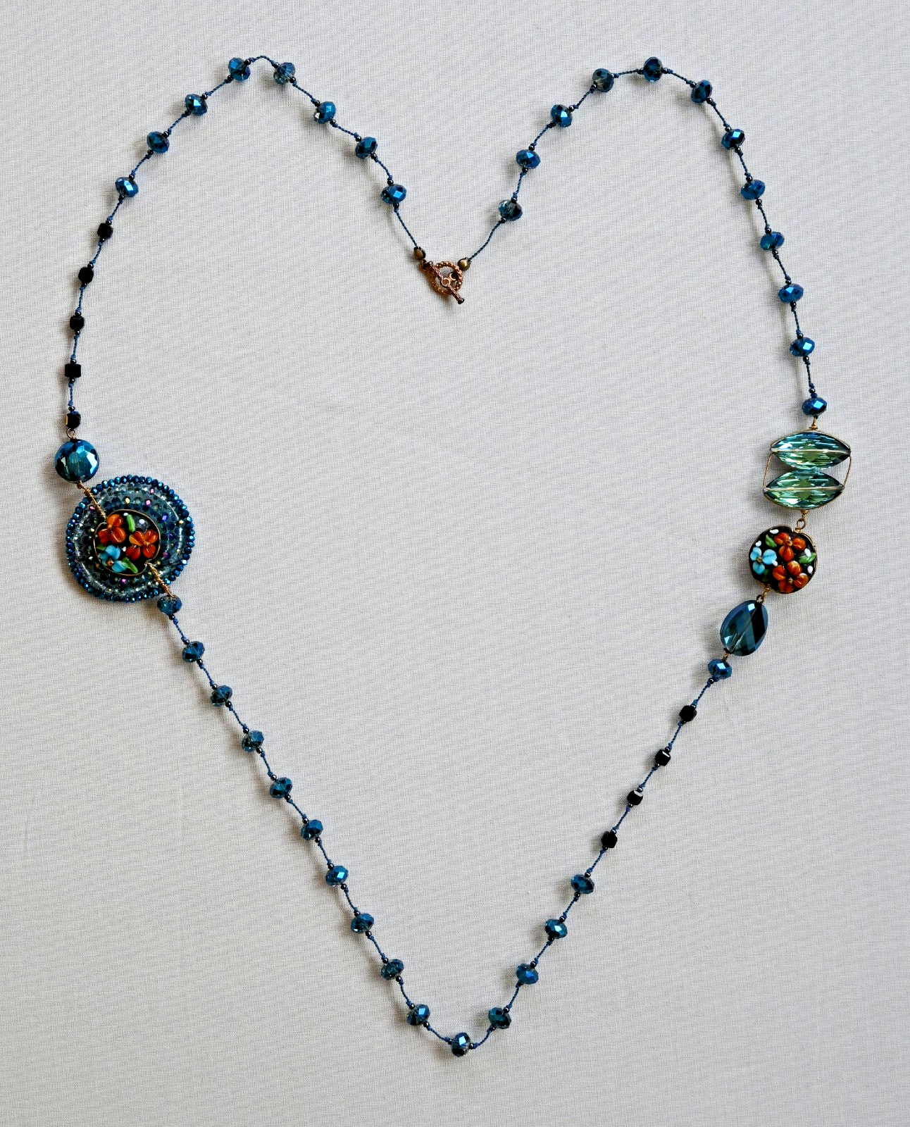 Aurora Borealis Crystal Art Glass Floral Beaded Botanical Boho Necklace Handmade