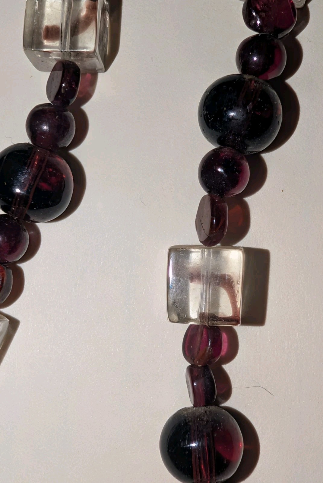 Unique Rhodolite Garnet & Acrylic Cube Beads Necklace