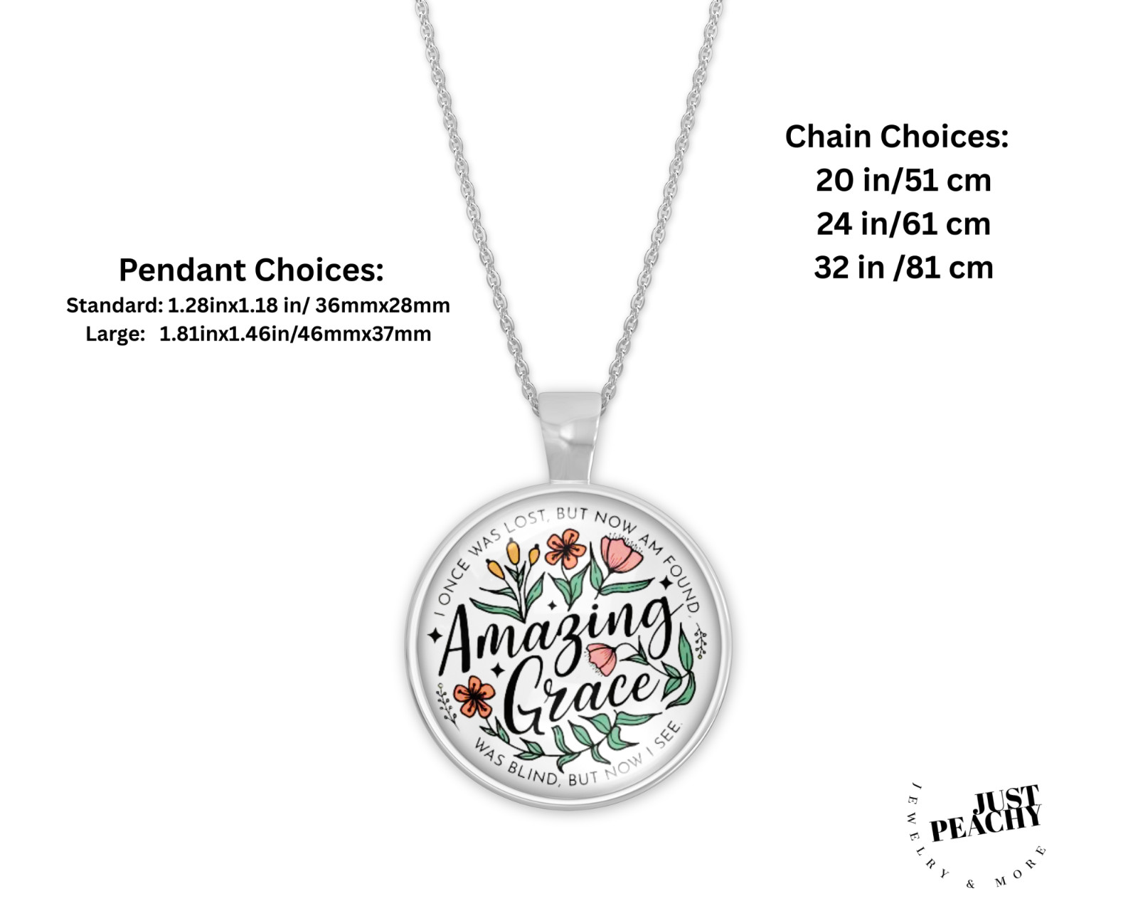 Faith Amazing Grace Christian Hymn Silver Jewelry Necklace Set