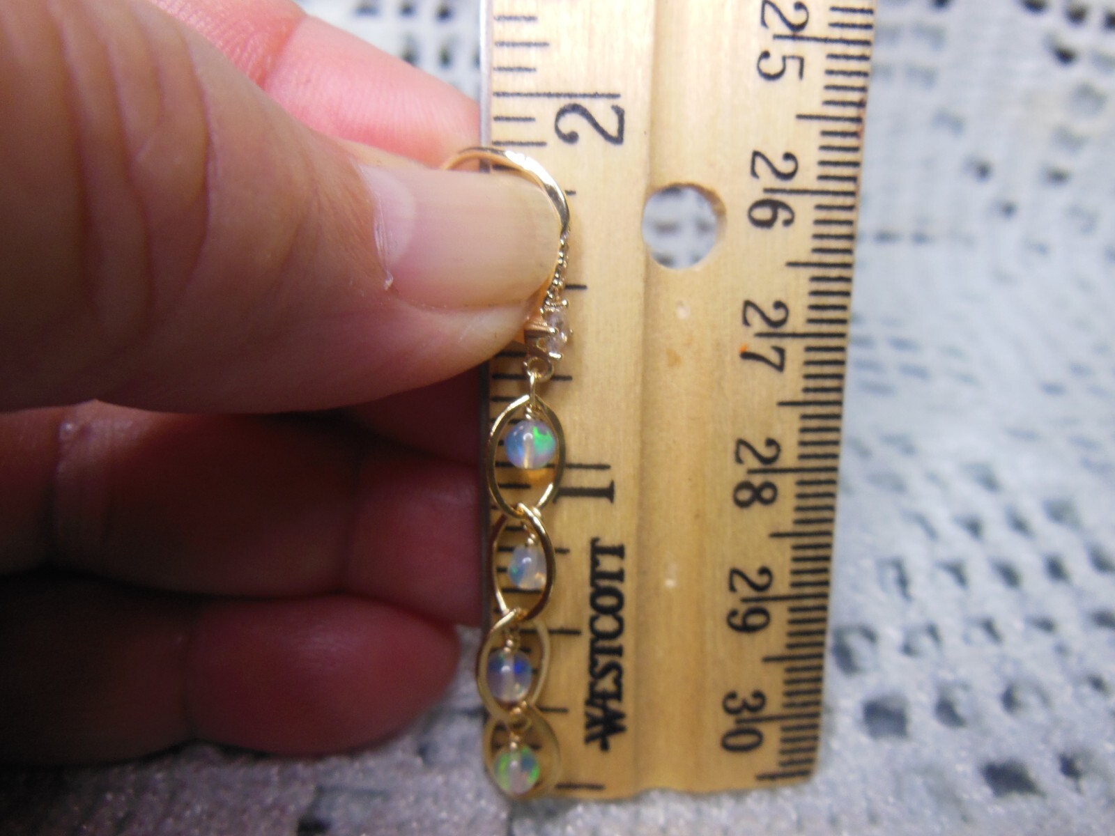 White Opal Cubic Zirconia Earrings Handmade Gold Filled 1.14″