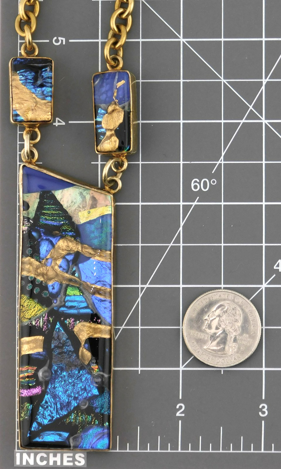 Barbie Koncher 925 Sterling Silver Dichroic Glass Pendant on Rolo Link Necklace
