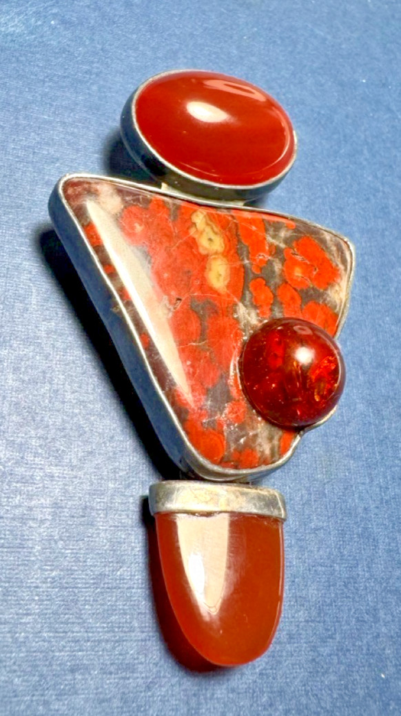 Amy Kahn Russell AKR Poppy Jasper, Amber & Carnelian Brooch/Pendant