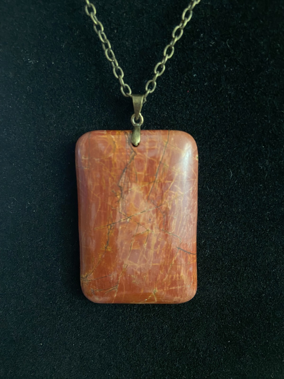 Picasso Jasper Oblong Pendant Bead 47x32x7mm W/ Bronze Color Necklace
