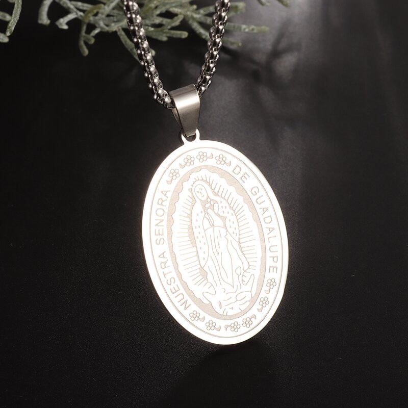 Our Lady of Guadalupe Medal Pendant Stainless Steel Virgin Mary Necklace Women