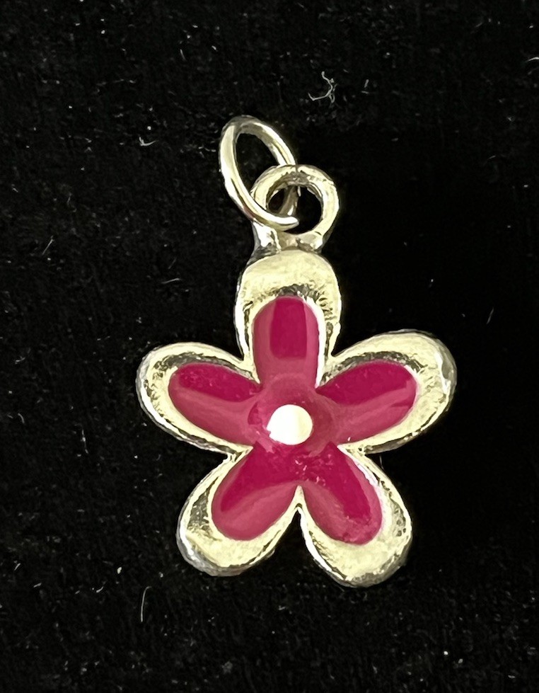 Pink Enamel Flower & Classic Blue Oval Silver Tone Pendant Charm Lot of 2