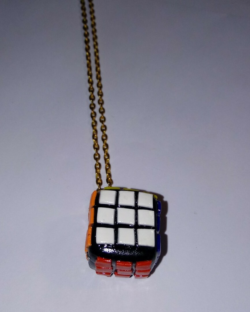Magic Cube Necklace Gold Tone Retro Toys Kids Clay Cube
