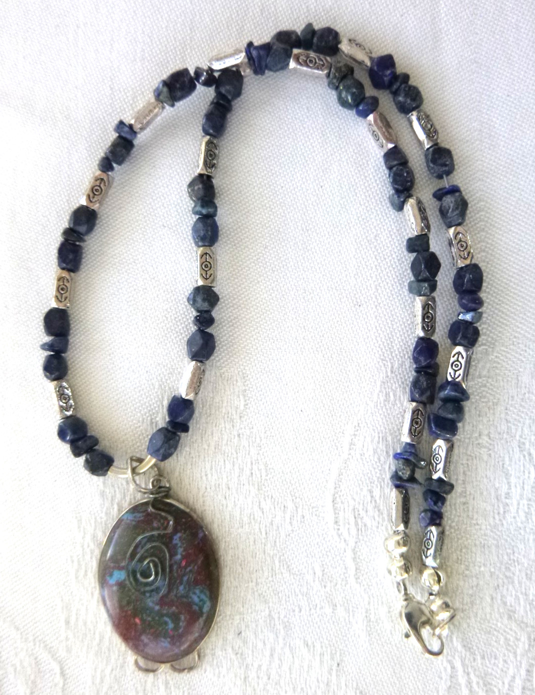 Artisan Lapis 18″ Necklace Composit Turquosie Pendant Maze Design Mixed Metals