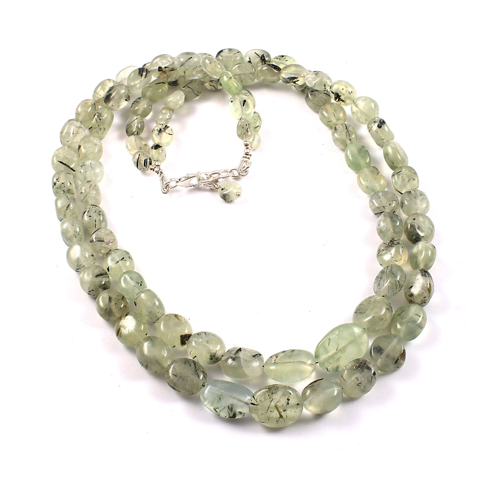 Natural prehnite oval shape beaded multi layer gemstone necklace for women