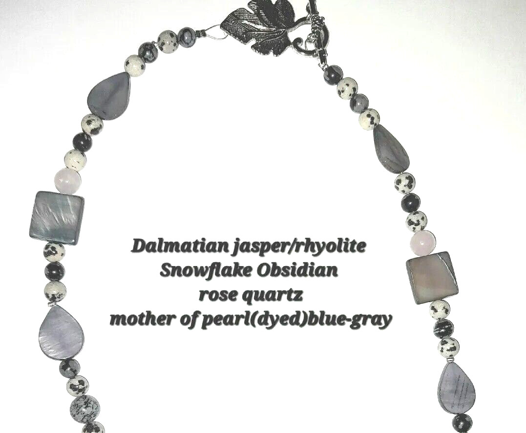 Natural Dalmatian Jasper, Snowflake Obsidian, rose quartz, Dyed mother Of Pearl