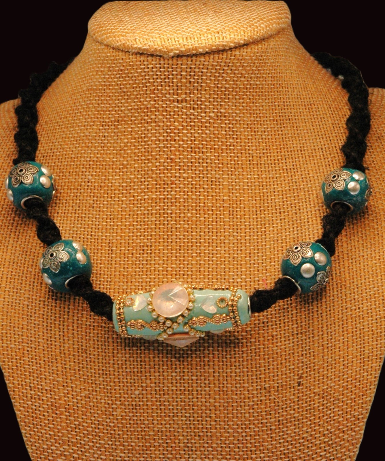 Indonesian Handcrafted Beads on an 18 Handcrafted Hemp Choker