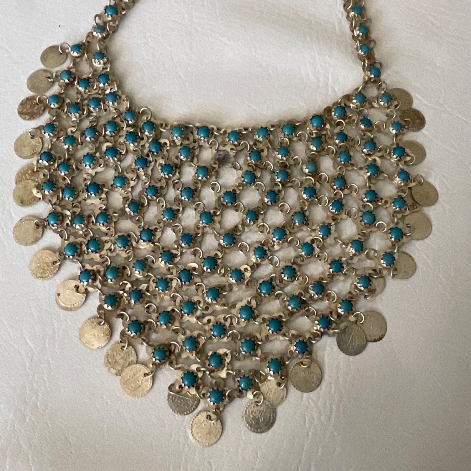 Boho Coin Fringe Bib Necklace Turquoise Look Festival Jewelry Gypsy Necklace