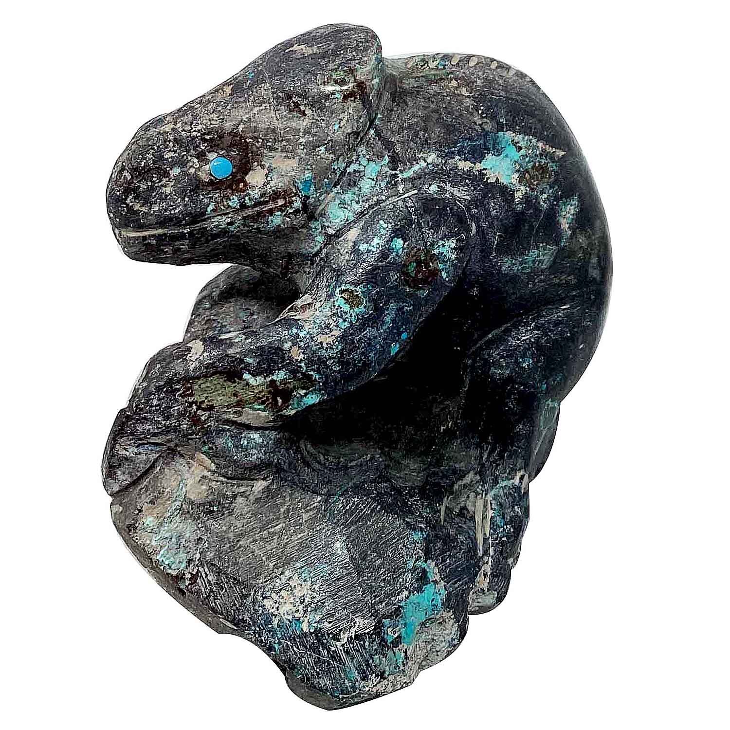 Zuni Handmade Fetish, Chameleon, Chrysocolla, Turquoise, 3” x 2 1/4″