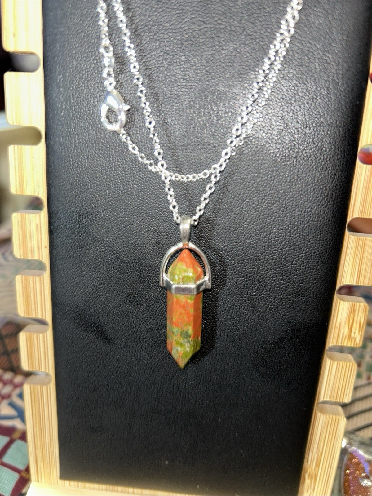 Natural Unakite drop with 24” 924 Silver necklace. New