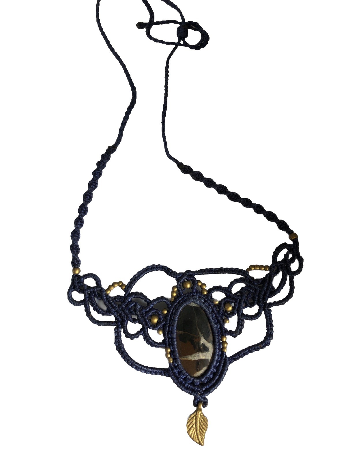 Handmade Natural Cabochon Bohemian Macrame Choker Crystal Necklace Gem Stone